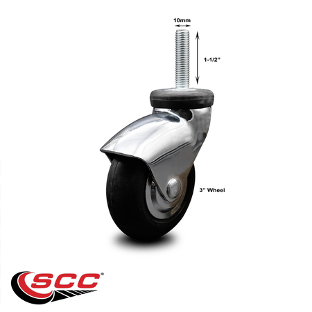 Service Caster 3 Inch Bright Chrome Hooded Neoprene Rubber 10mm Threaded Stem Caster SCC SCC-TS03S310-NPRB-BC-M1015